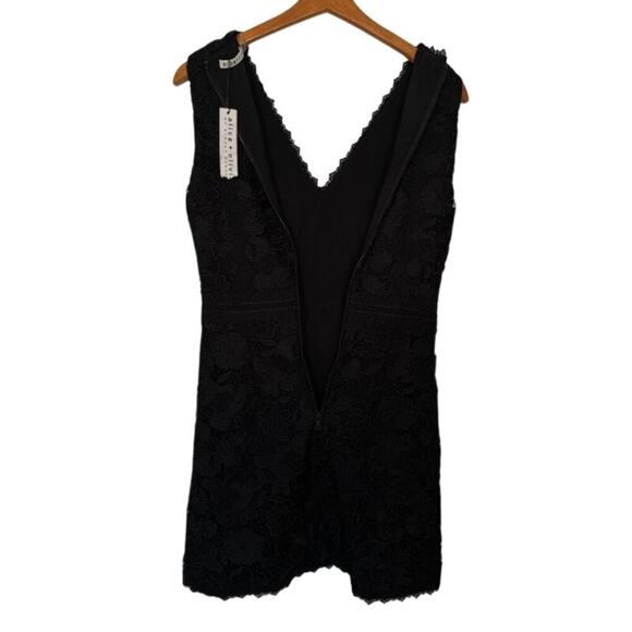 Alice + Olivia NWT Lennon Black Lace V-Neck Sheath Mini Cocktail Dress- Size 2 - Picture 8 of 11
